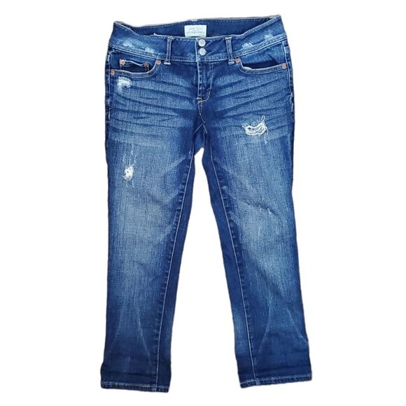 🚨003 Aeropostale Distressed Cropped Denim Capri - Picture 3 of 7